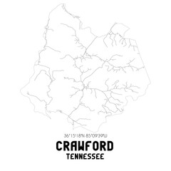 Crawford Tennessee. US street map with black and white lines.