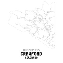 Crawford Colorado. US street map with black and white lines.