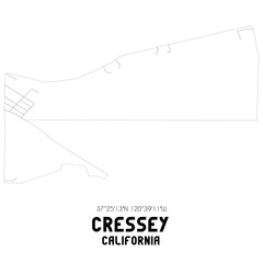 Cressey California. US street map with black and white lines.