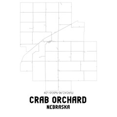 Crab Orchard Nebraska. US street map with black and white lines.