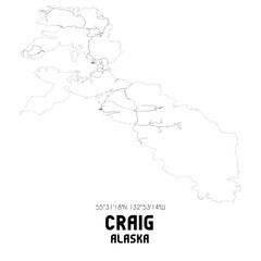 Craig Alaska. US street map with black and white lines.