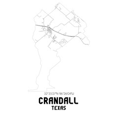 Crandall Texas. US street map with black and white lines.