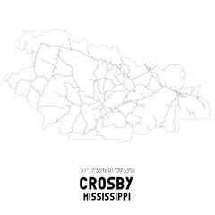 Crosby Mississippi. US street map with black and white lines.