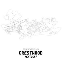 Crestwood Kentucky. US street map with black and white lines.