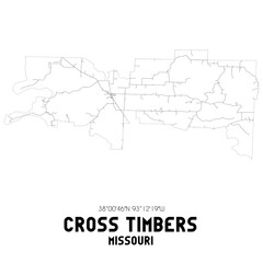Cross Timbers Missouri. US street map with black and white lines.
