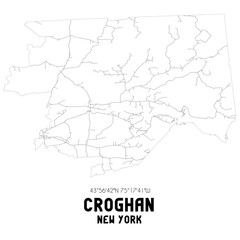 Croghan New York. US street map with black and white lines.