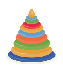 Toy for child. Sticker with pyramid or constructor made of round geometric shapes. Education and entertainment. Design element for social networks. Cartoon flat vector illustration isolated on white