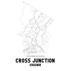Cross Junction Virginia. US street map with black and white lines.