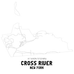 Cross River New York. US street map with black and white lines.
