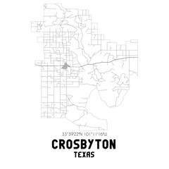 Crosbyton Texas. US street map with black and white lines.