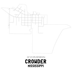 Crowder Mississippi. US street map with black and white lines.