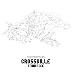 Crossville Tennessee. US street map with black and white lines.