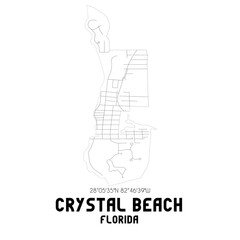 Crystal Beach Florida. US street map with black and white lines.