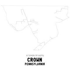 Crown Pennsylvania. US street map with black and white lines.