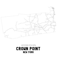 Crown Point New York. US street map with black and white lines.