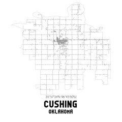 Cushing Oklahoma. US street map with black and white lines.