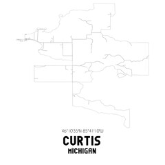 Curtis Michigan. US street map with black and white lines.