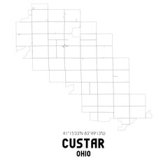 Custar Ohio. US street map with black and white lines.