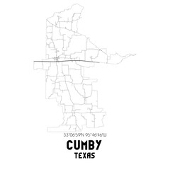Cumby Texas. US street map with black and white lines.