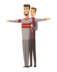 Dressmaker. Male tailoring, measuring and sewing for his customers. Clothing designer work, dressmaking process vector illustration. Custom clothing and accessories