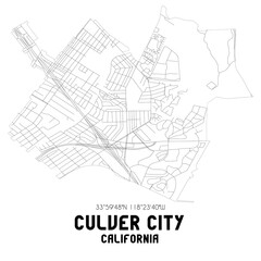Culver City California. US street map with black and white lines.