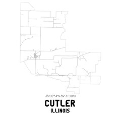 Cutler Illinois. US street map with black and white lines.