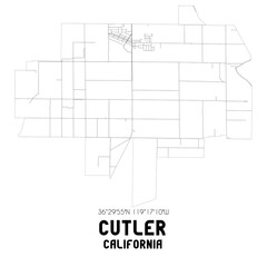 Cutler California. US street map with black and white lines.