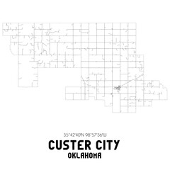 Custer City Oklahoma. US street map with black and white lines.