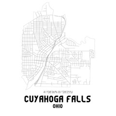 Fototapeta na wymiar Cuyahoga Falls Ohio. US street map with black and white lines.