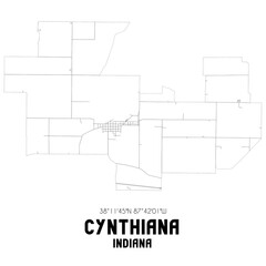 Cynthiana Indiana. US street map with black and white lines.