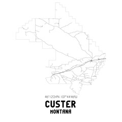 Custer Montana. US street map with black and white lines.