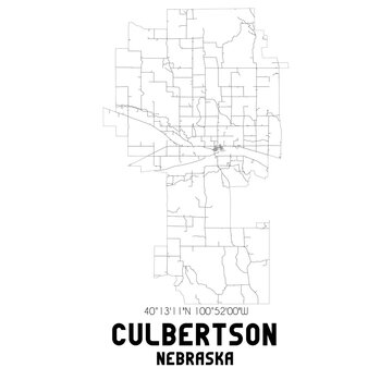 Culbertson Nebraska. US street map with black and white lines.
