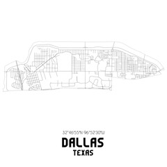 Dallas Texas. US street map with black and white lines.