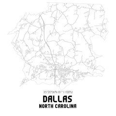 Dallas North Carolina. US street map with black and white lines.