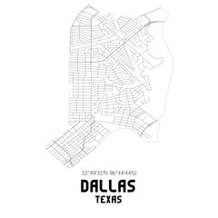 Dallas Texas. US street map with black and white lines.