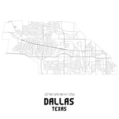 Dallas Texas. US street map with black and white lines.