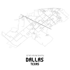 Dallas Texas. US street map with black and white lines.