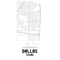 Dallas Texas. US street map with black and white lines.