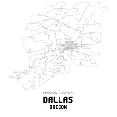 Dallas Oregon. US street map with black and white lines.