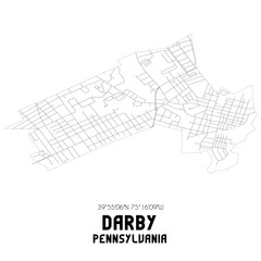 Darby Pennsylvania. US street map with black and white lines.