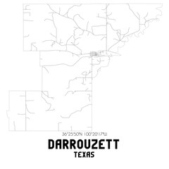 Darrouzett Texas. US street map with black and white lines.