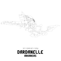 Dardanelle Arkansas. US street map with black and white lines.