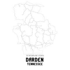 Darden Tennessee. US street map with black and white lines.
