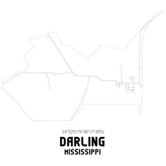 Darling Mississippi. US street map with black and white lines.