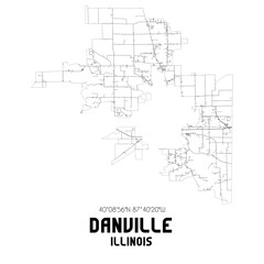Danville Illinois. US street map with black and white lines.