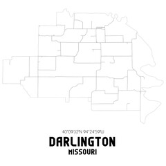 Darlington Missouri. US street map with black and white lines.
