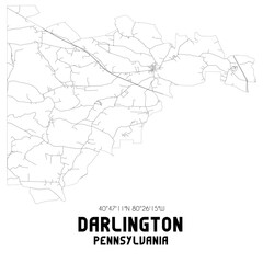 Darlington Pennsylvania. US street map with black and white lines.