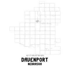 Davenport Nebraska. US street map with black and white lines.
