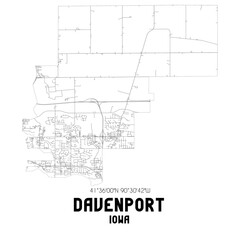 Davenport Iowa. US street map with black and white lines.