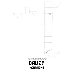 Davey Nebraska. US street map with black and white lines.